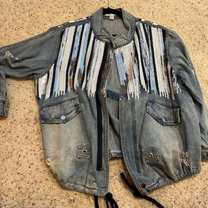 Scripted denim jacket with sequins